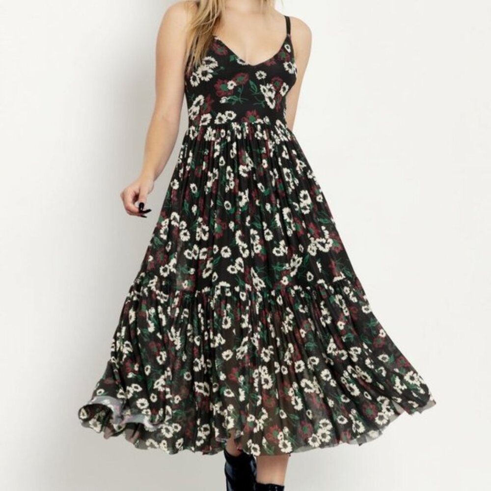 BlackMilk Pretty Weeds Midaxi dress floral daisy flowy mesh lined XS